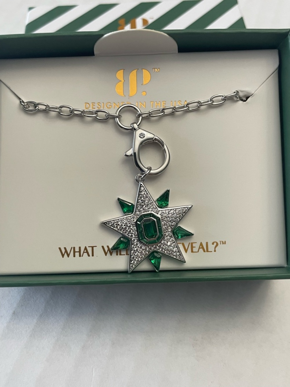 Bomb Party May 2026 Necklace “Starlight Sparkle” Rhodium /Emerald